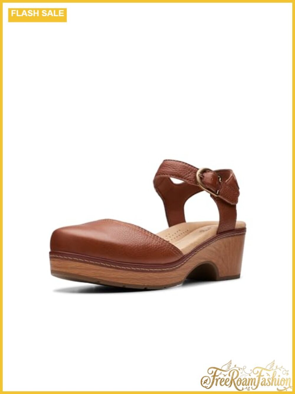 Paizlee Bay Clog Platform Heel Adjustable Buckle Tan Leather Ultimate Comfort